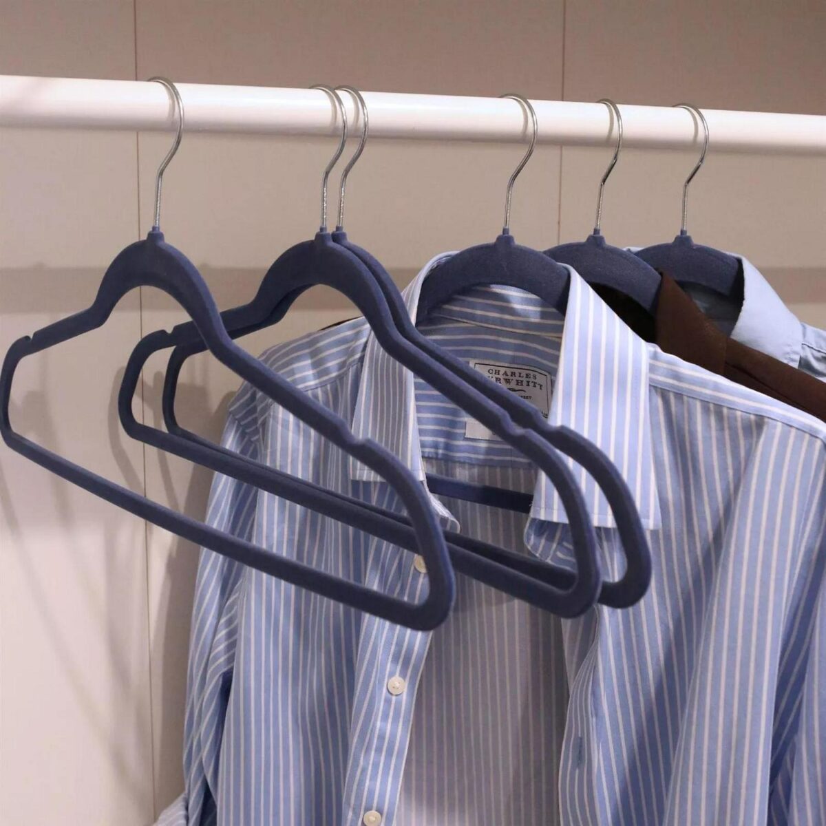 50x Non-Slip Velvet Hangers 45cm Blue Suit Shirts Trouser Bar Clothes Hanger - Image 5