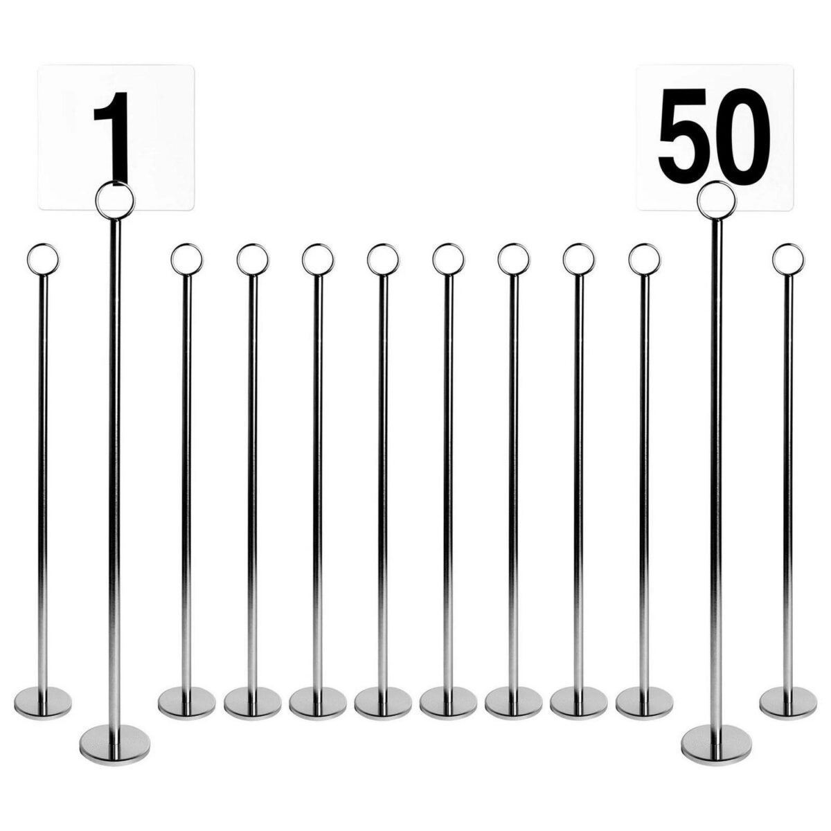 50x Table Numbers with 46cm Holders Wedding Place Card Sign Stand Set Silver - Image 1