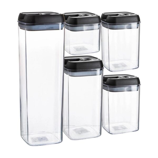 5 Piece Flip Lock Plastic Food Storage Containers Set Kitchen Food Canister