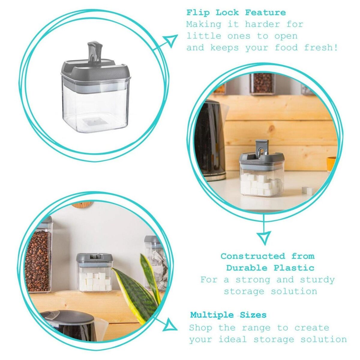 5 Piece Flip Lock Plastic Food Storage Containers Set Kitchen Food Canister - Image 2