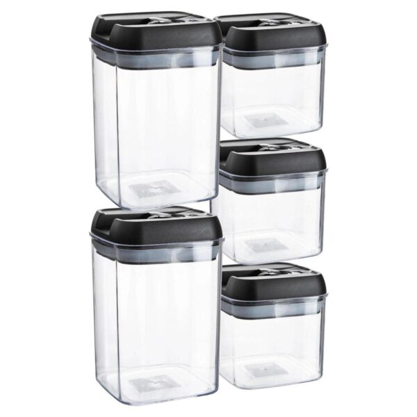 5 Piece Flip Lock Plastic Food Storage Containers Set Kitchen Food Canister