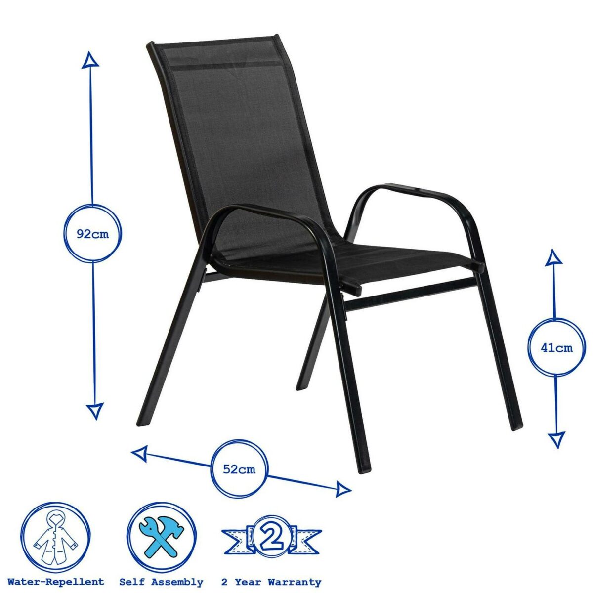 5pc Garden Furniture Set Glass Top Outdoor Bistro Table Chair 120x70cm Black - Image 4