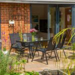5pc Garden Furniture Set Glass Top Outdoor Bistro Table Chair 120x70cm Black - Image 6