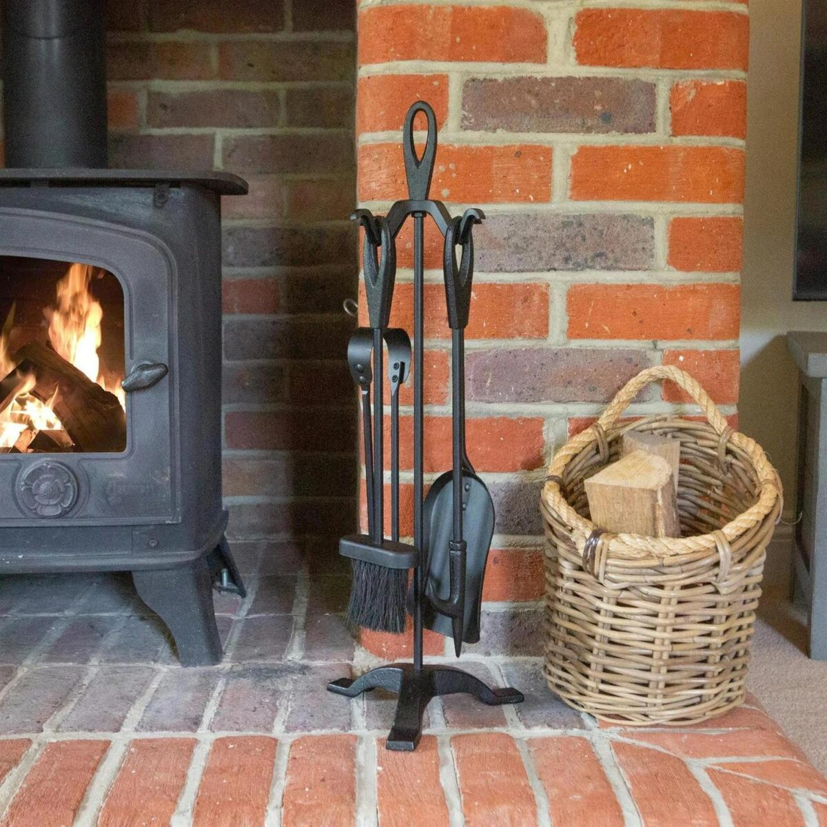 5pc Slindon Fireside Companion Set Indoor Wood Burner Companion Tools Black - Image 2