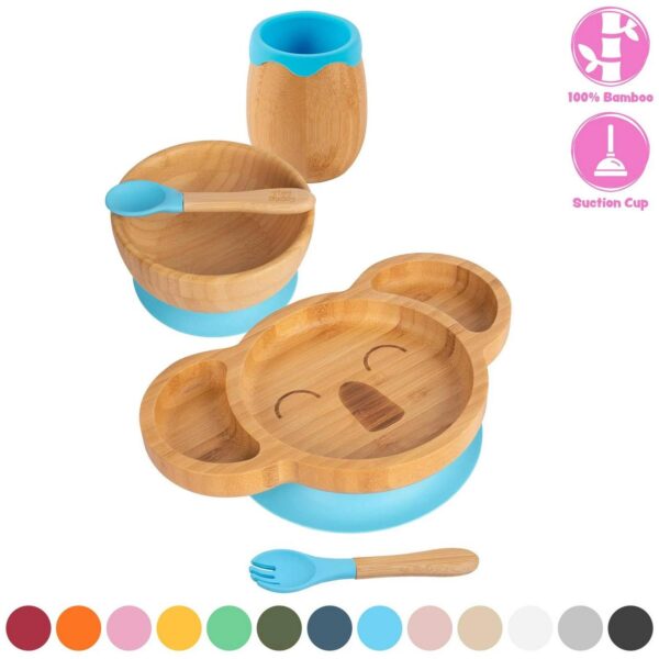 5pc Tiny Dining Bamboo Koala Baby Weaning Set Feeding Suction Plate