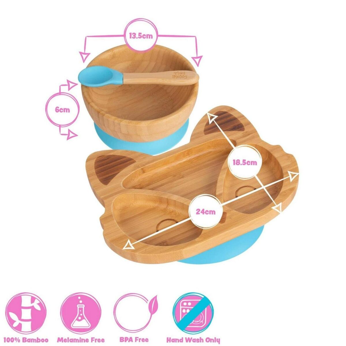 5pc Tiny Dining Beige Bamboo Fox Baby Weaning Set Feeding Suction Plate - Image 6