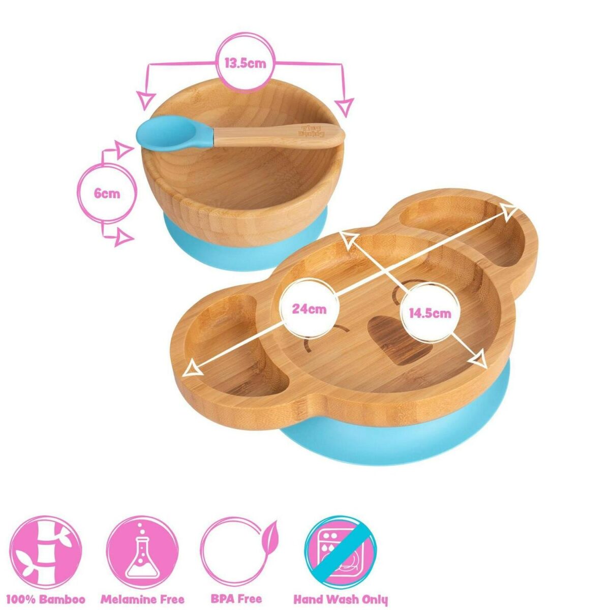 5pc Tiny Dining Beige Bamboo Koala Baby Weaning Set Feeding Suction Plate - Image 6