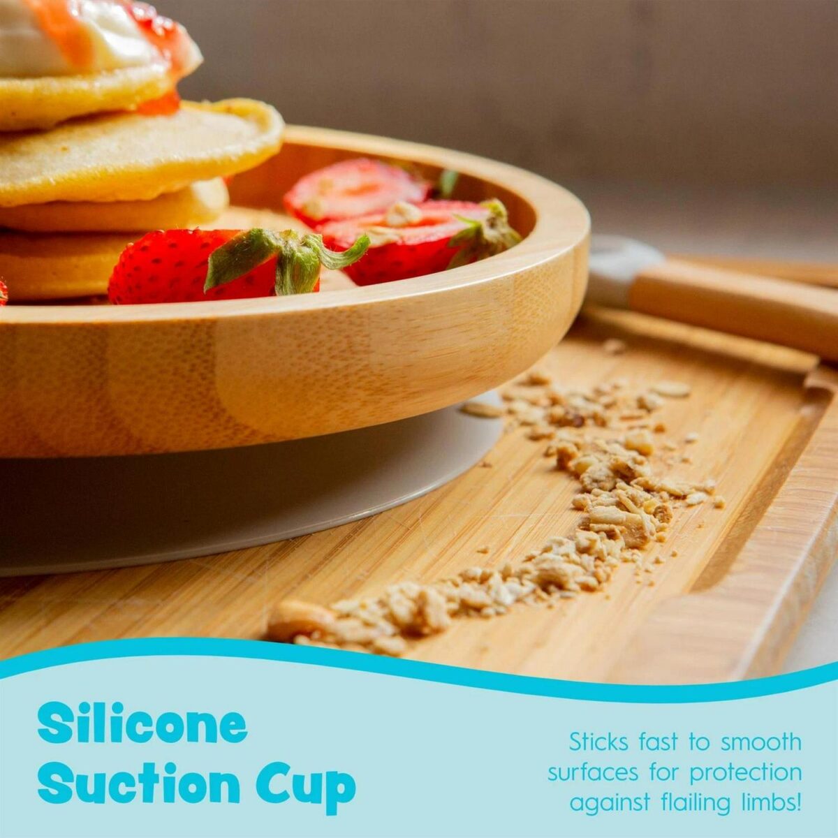 5pc Tiny Dining Green Bamboo Round Baby Weaning Set Feeding Suction Plate - Image 3
