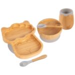 5pc Tiny Dining Grey Bamboo Llama Baby Weaning Set Feeding Suction Plate