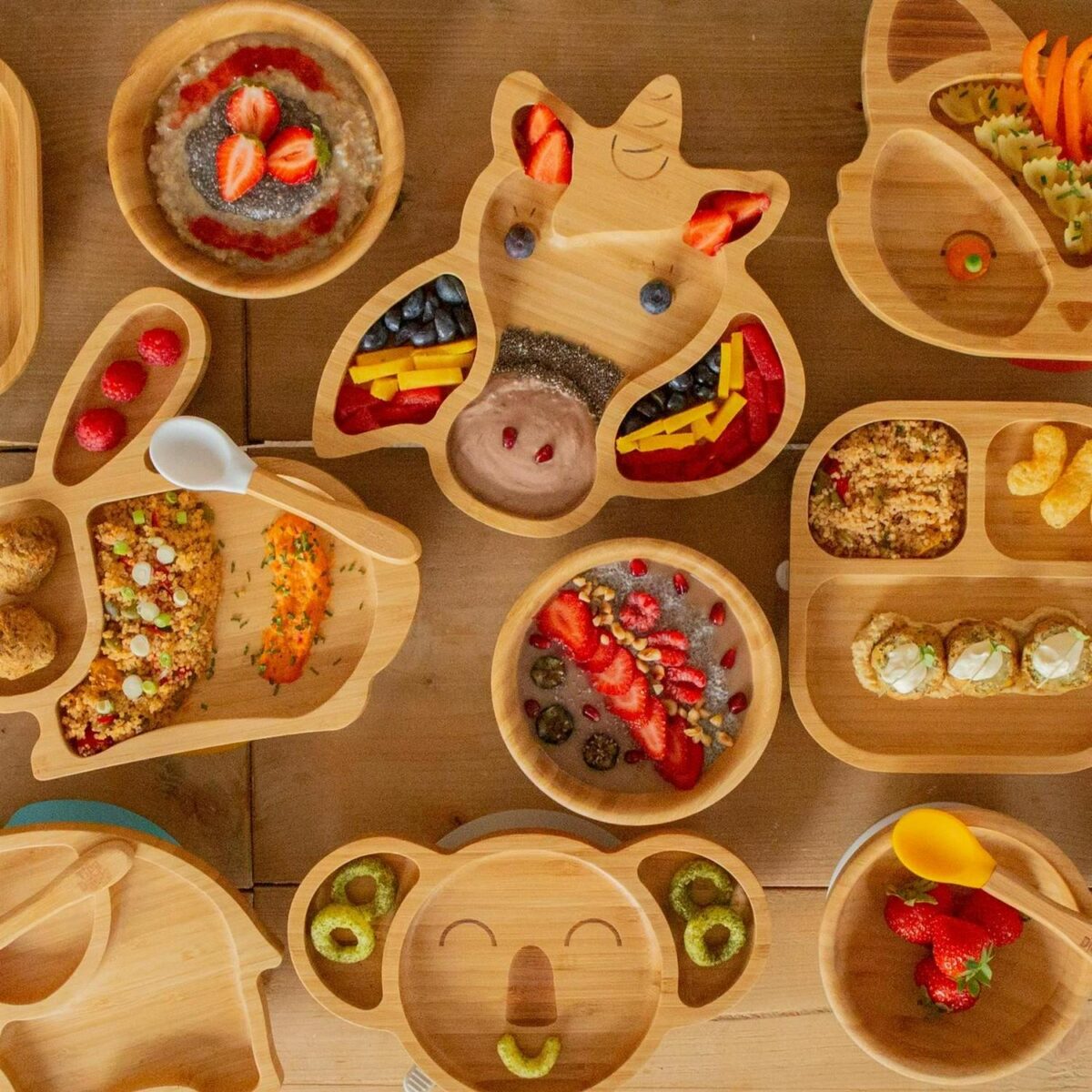 5pc Tiny Dining Olive Green Bamboo Fox Baby Weaning Set Feeding Suction Plate - Image 5