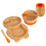 5pc Tiny Dining Orange Bamboo Penguin Baby Weaning Set Feeding Suction Plate