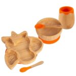 5pc Tiny Dining Orange Bamboo Unicorn Baby Weaning Set Feeding Suction Plate