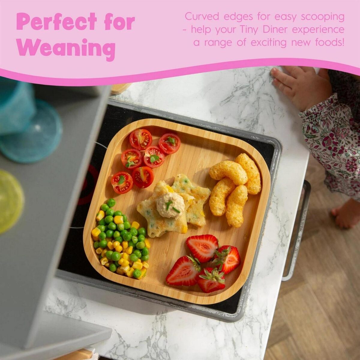 5pc Tiny Dining Orange Bamboo Square Baby Weaning Set Feeding Suction Plate - Image 2