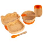 5pc Tiny Dining Orange Bamboo Llama Baby Weaning Set Feeding Suction Plate