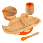 5pc Tiny Dining Orange Bamboo Dinosaur Baby Weaning Set Feeding Suction Plate