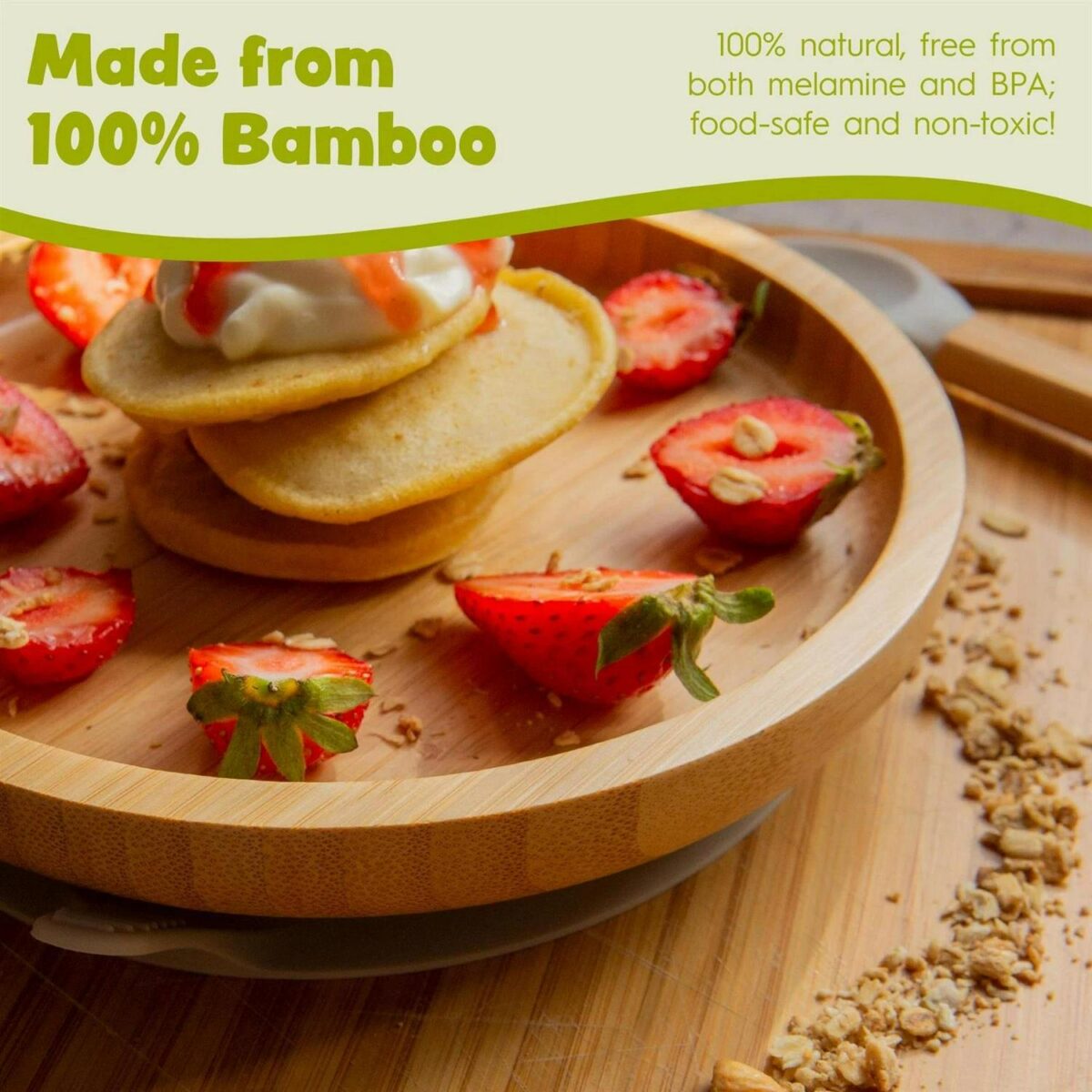 5pc Tiny Dining Pink Bamboo Round Baby Weaning Set Feeding Suction Plate - Image 4