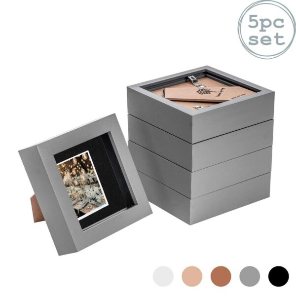 5x 3D Box Photo Frames Picture Display 4 x 4  with 2 x 2  Mount Grey/Black
