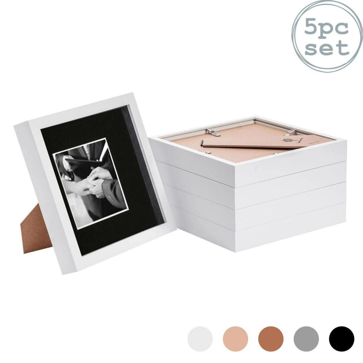 5x 3D Box Photo Frames Picture Display 8 x 8  with 4 x 4  Mount White/Black - Image 1