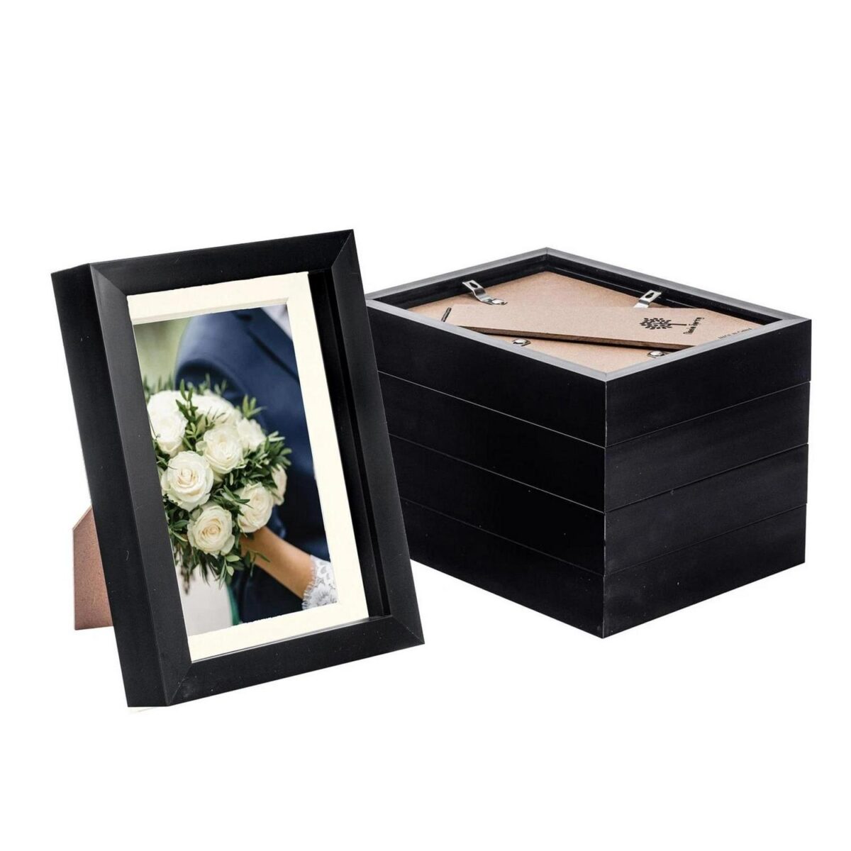 5x 3D Box Photo Frames Picture Display 5 x 7  with 4 x 6  Mount Black/Ivory - Image 1