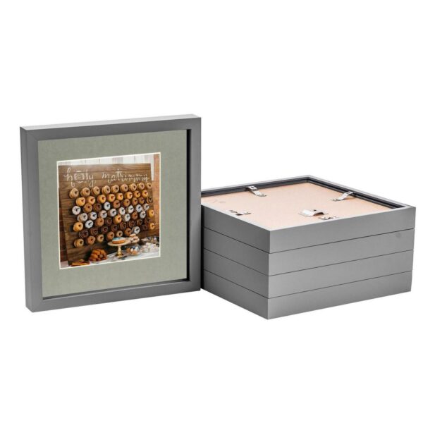 5x 3D Box Photo Frames Picture Display 10 x 10  with 6 x 6  Mount Grey/Grey