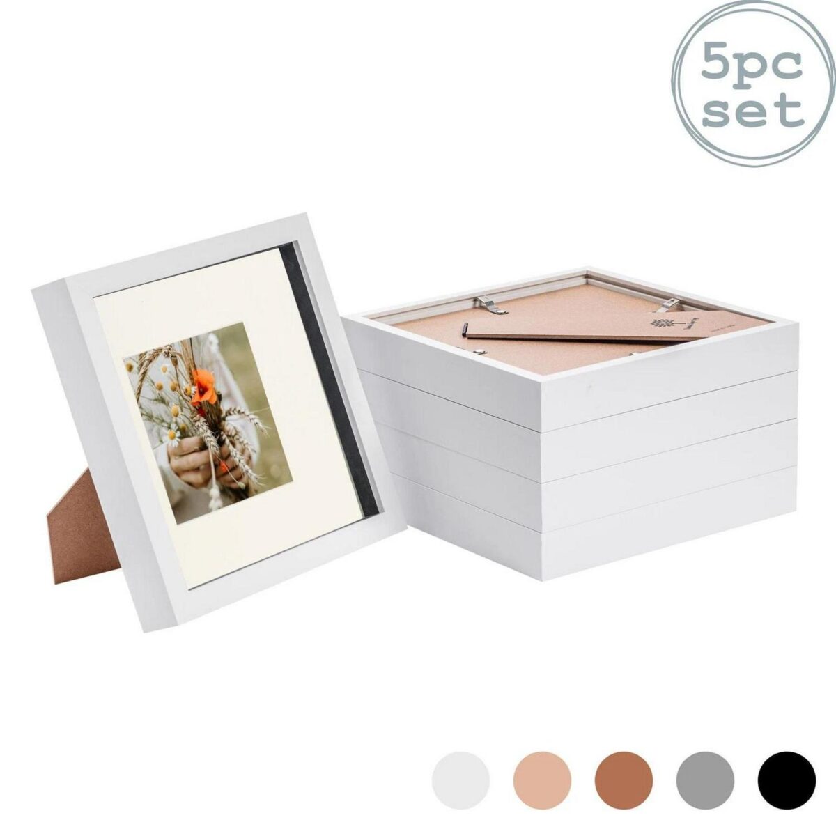 5x 3D Box Photo Frames Picture Display 8 x 8  with 4 x 4  Mount White/Ivory - Image 1