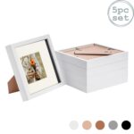 5x 3D Box Photo Frames Picture Display 8 x 8 with 4 x 4 Mount White/Ivory