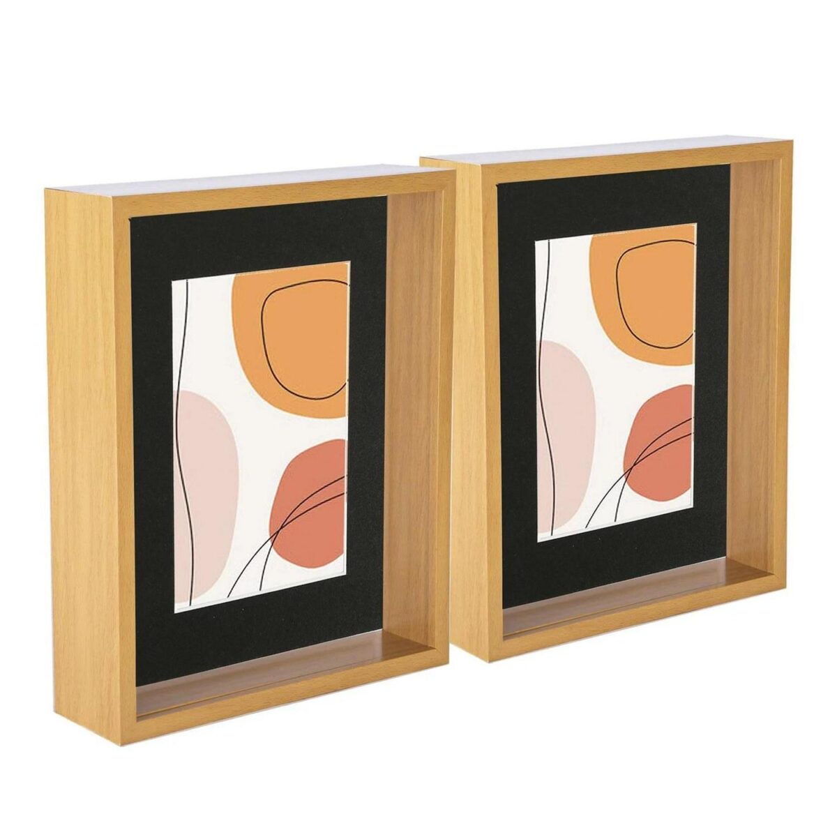 5x 3D Deep Box Photo Frames 8 x 10  with 5 x 7  Mount Light Wood/Black - Image 1