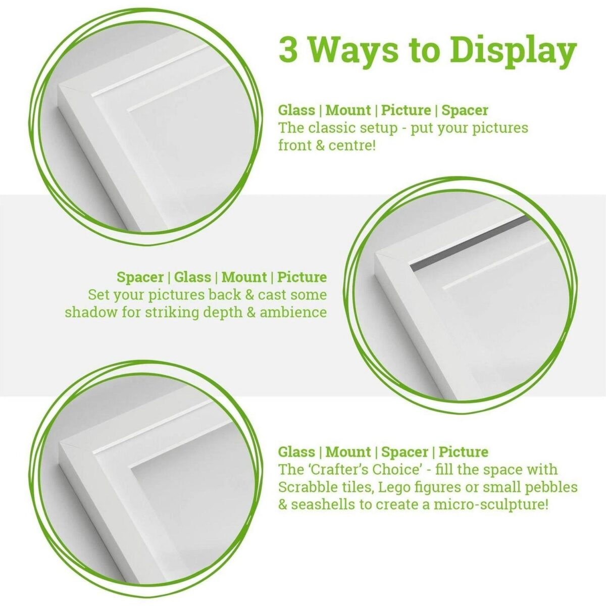 5x 3D Deep Box Photo Frames Display 6 x 6  with 2 x 2  Mount Black/White - Image 3