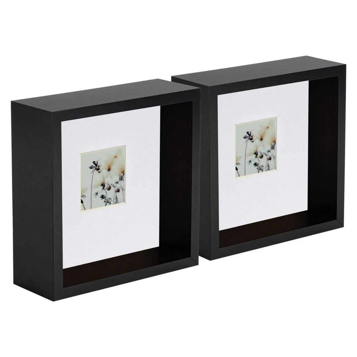5x 3D Deep Box Photo Frames Display 6 x 6  with 2 x 2  Mount Black/White - Image 1