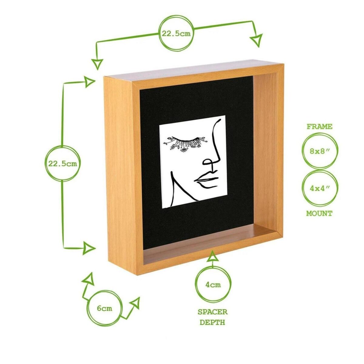 5x 3D Deep Box Photo Frames 8 x 8  with 4 x 4  Mount Light Wood/Grey - Image 4