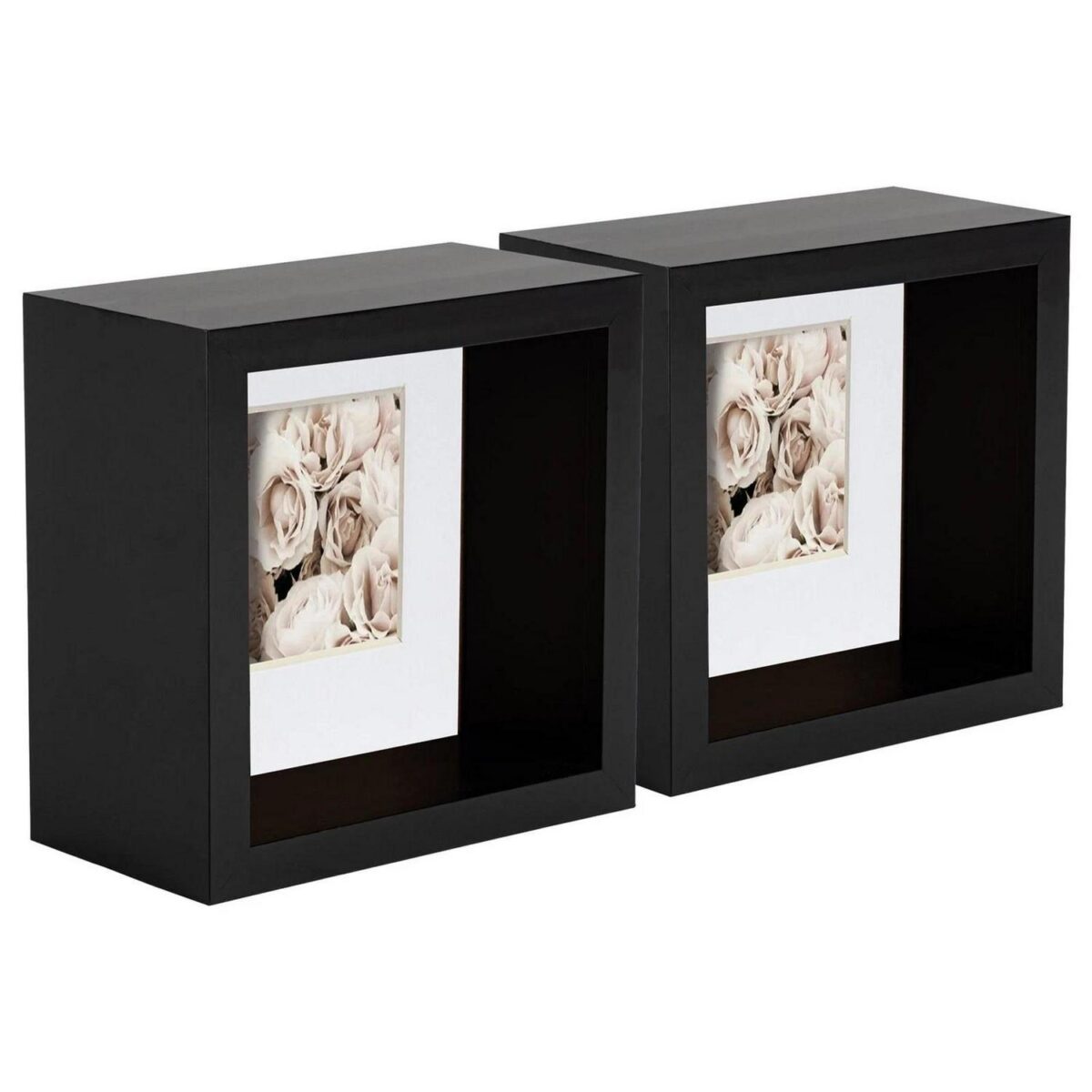 5x 3D Deep Box Photo Frames Picture Display 4 x 4  with 2 x 2  Mount Black/White - Image 1