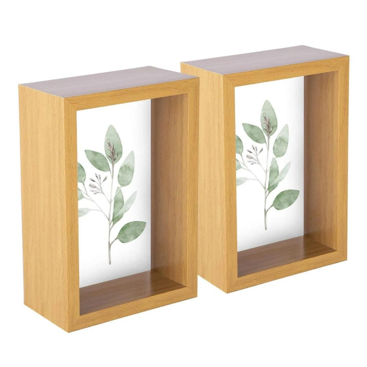 5x 3D Deep Box Photo Frames Standing Hanging Picture Display 4 x 6  Light Wood - Image 1