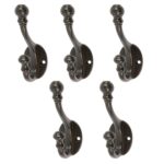 5x Ball End Hat and Coat Hook Cast Iron Antique Vintage Style W30mm x H95mm Black