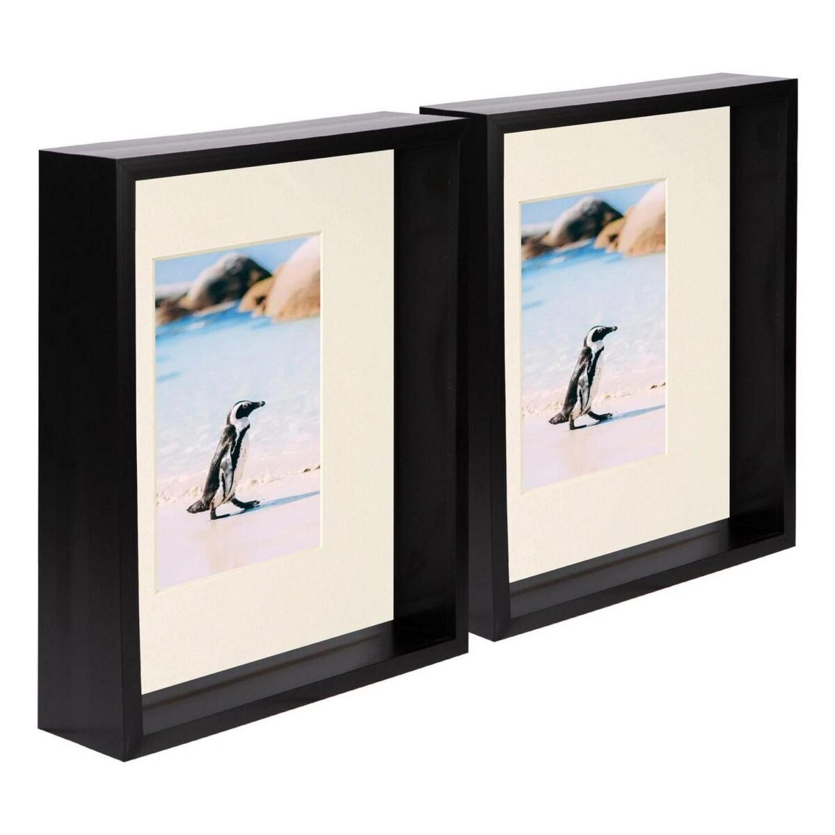 5x Black 8  x 10  3D Deep Box Photo Frames Ivory 4  x 6  Mount Shadow Picture - Image 1