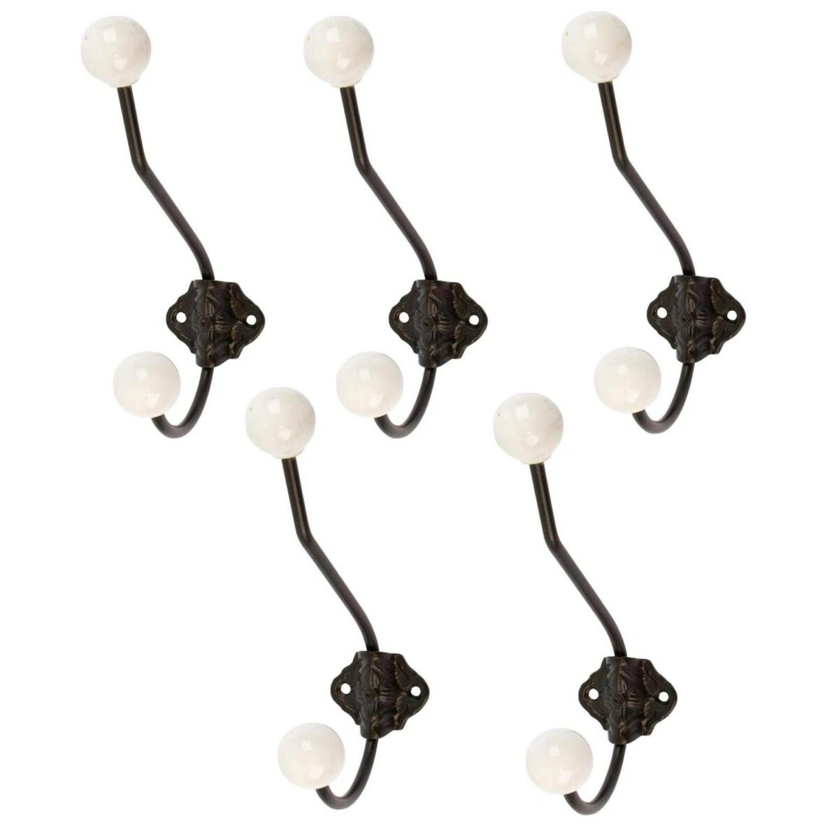 5x Ceramic Ball Hat and Coat Hook Cast Iron Vintage Style W50mm x H180mm White - Image 1