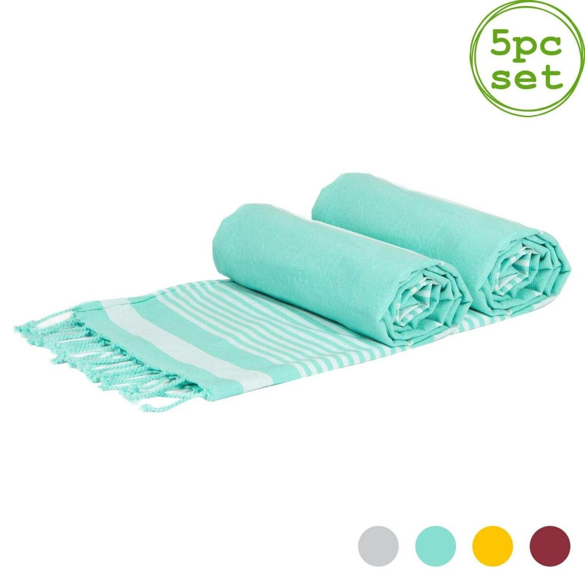 5x Deluxe Turkish Cotton Bath Towels Lightweight Beach Peshtemal 162x90cm Aqua - Image 1
