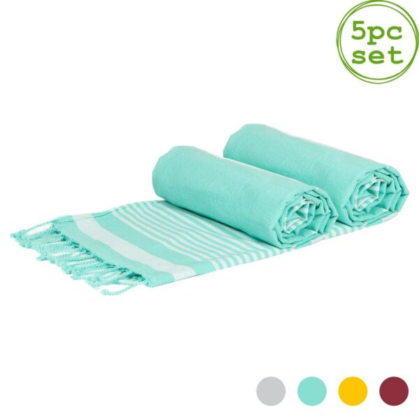 5x Deluxe Turkish Cotton Bath Towels Lightweight Beach Peshtemal 162x90cm Aqua