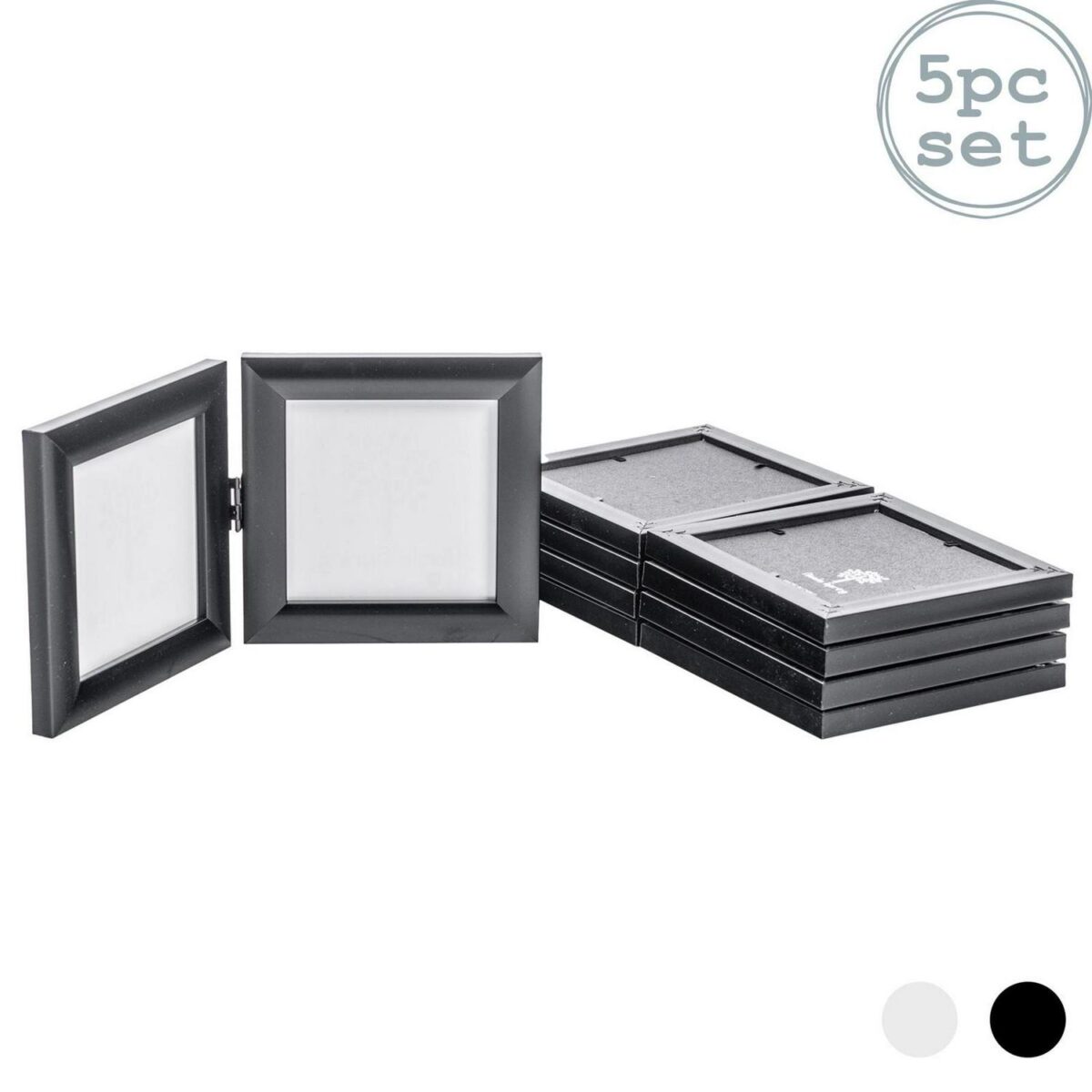 5x Folding 2 Photo Frames Standing Hanging Picture Display 4 x 4  Black - Image 1
