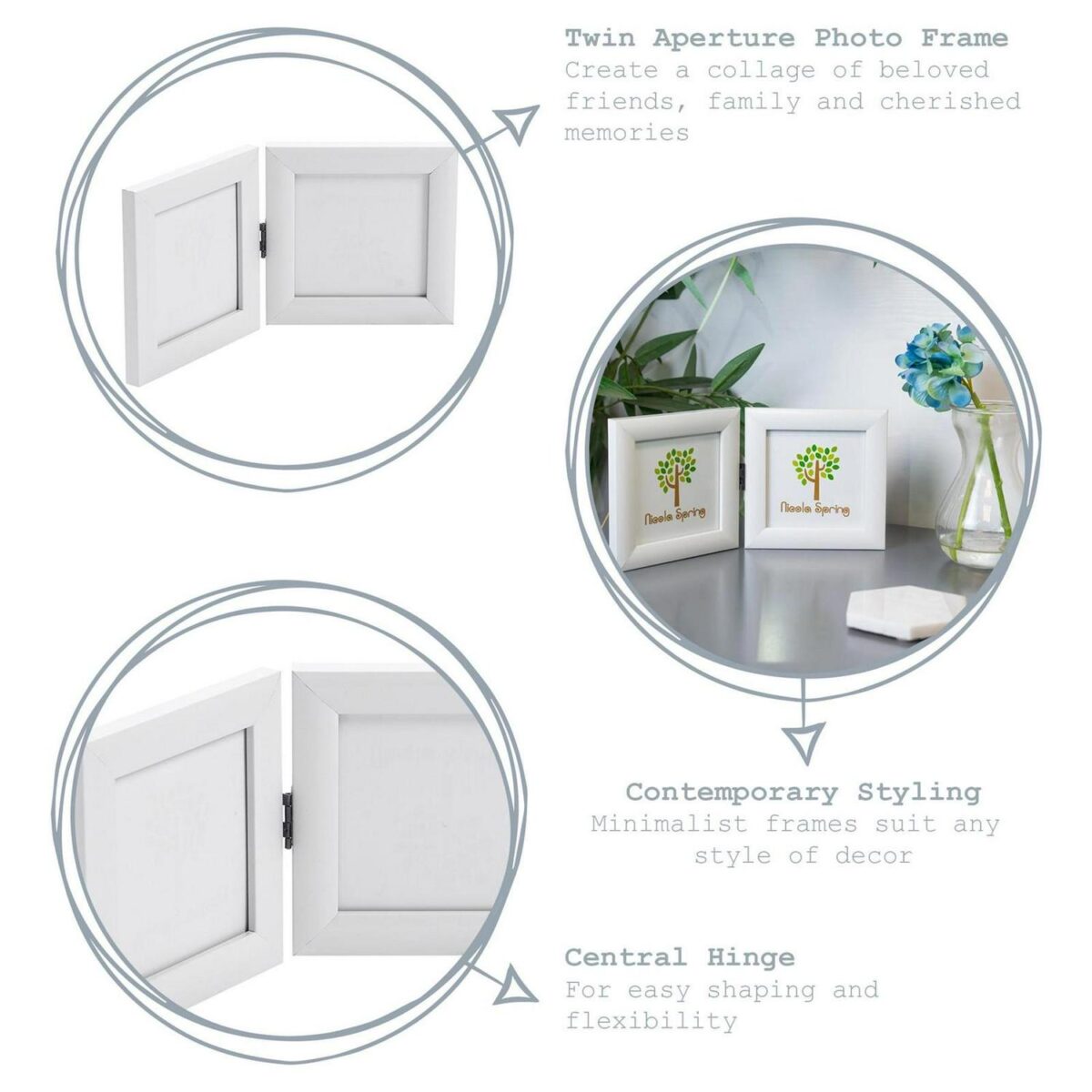 5x Folding 2 Photo Frames Standing Hanging Picture Display 4 x 4  Black - Image 2