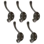 5x Hat and Coat Hook Cast Iron Antique Vintage Style Hooks W40mm x H105mm Black