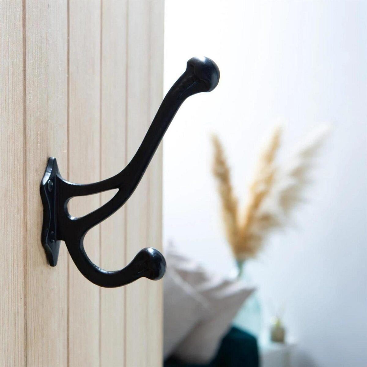 5x Leaf Backed Hat and Coat Hook Cast Iron Vintage Style W35mm x H150mm Black - Image 6