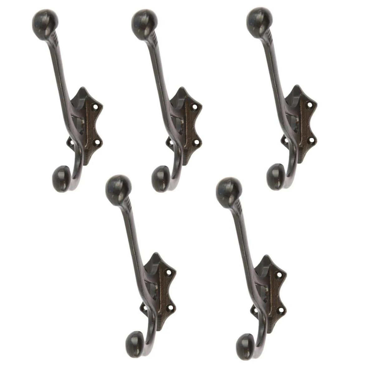 5x Leaf Backed Hat and Coat Hook Cast Iron Vintage Style W35mm x H150mm Black - Image 1