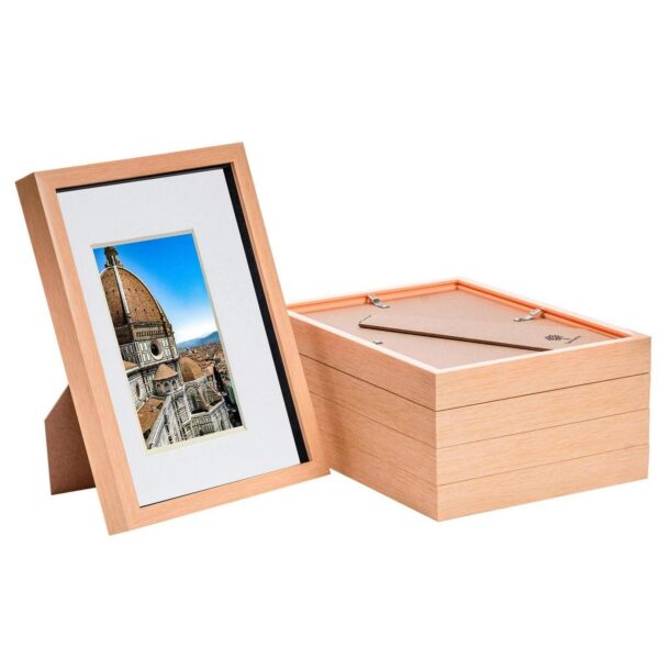 5x Light Wood A4 (8  x 12 ) 3D Shadow Box Frames with White A5 Mount Display