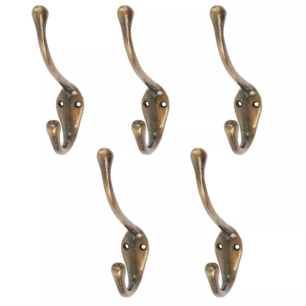 5x Narrow Hat and Coat Hook Cast Iron Antique Vintage Style W30mm x H140mm Brass - Image 1
