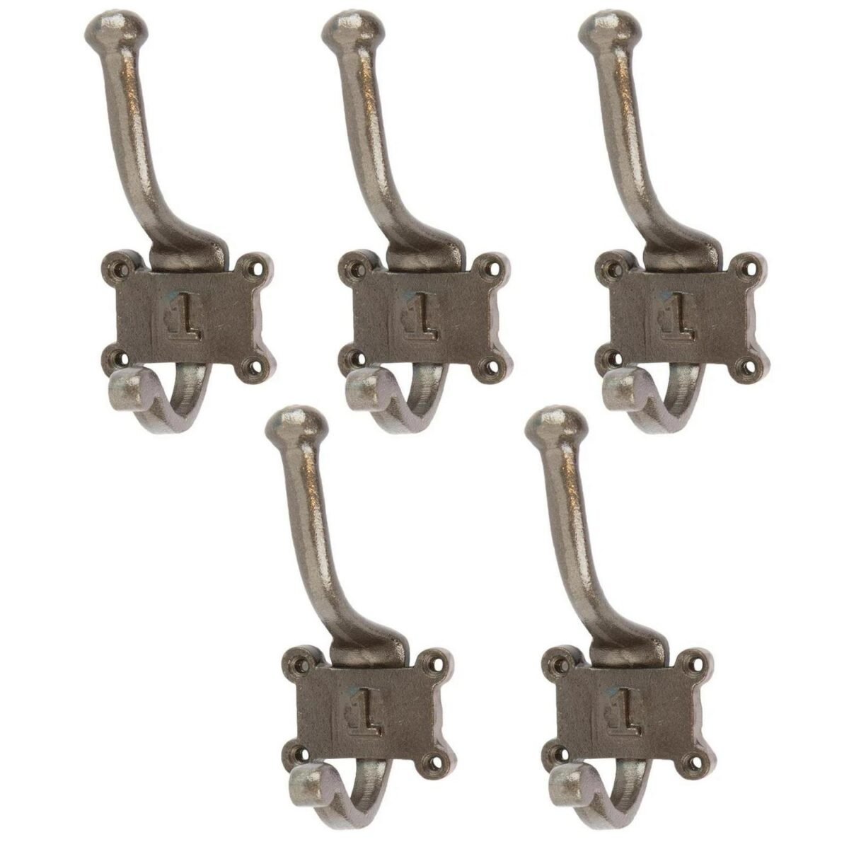 5x Number 1 Double Wall Hook Cast Iron Antique Vintage Style W50mm x H115mm Raw - Image 1
