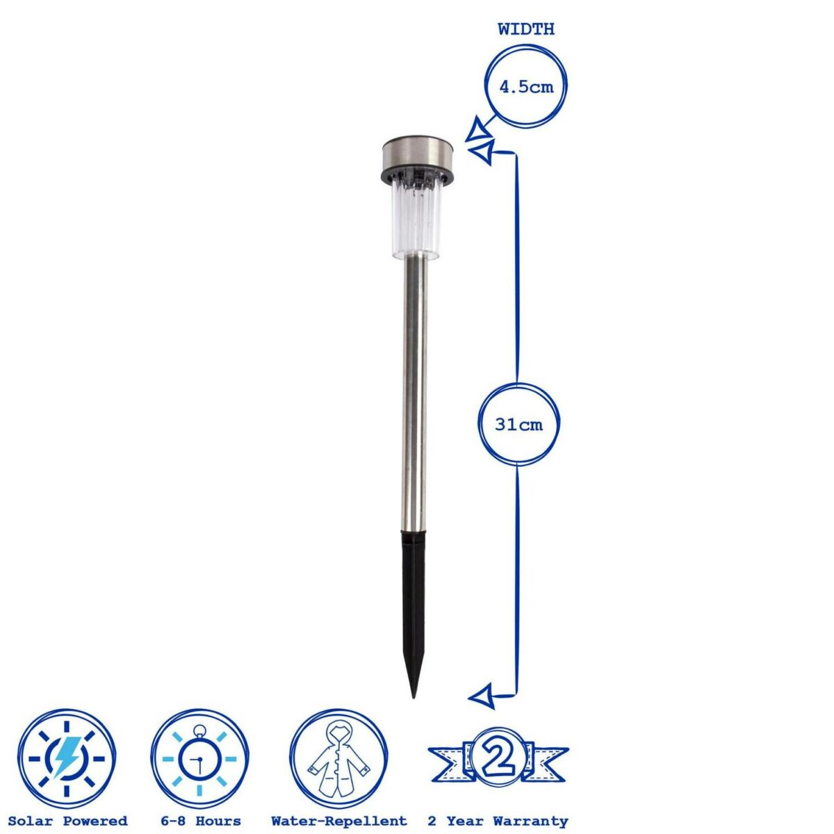 5x Silver Stainless Steel Solar Pathway Lights Outdoor Garden LED Lamp Light - Image 4