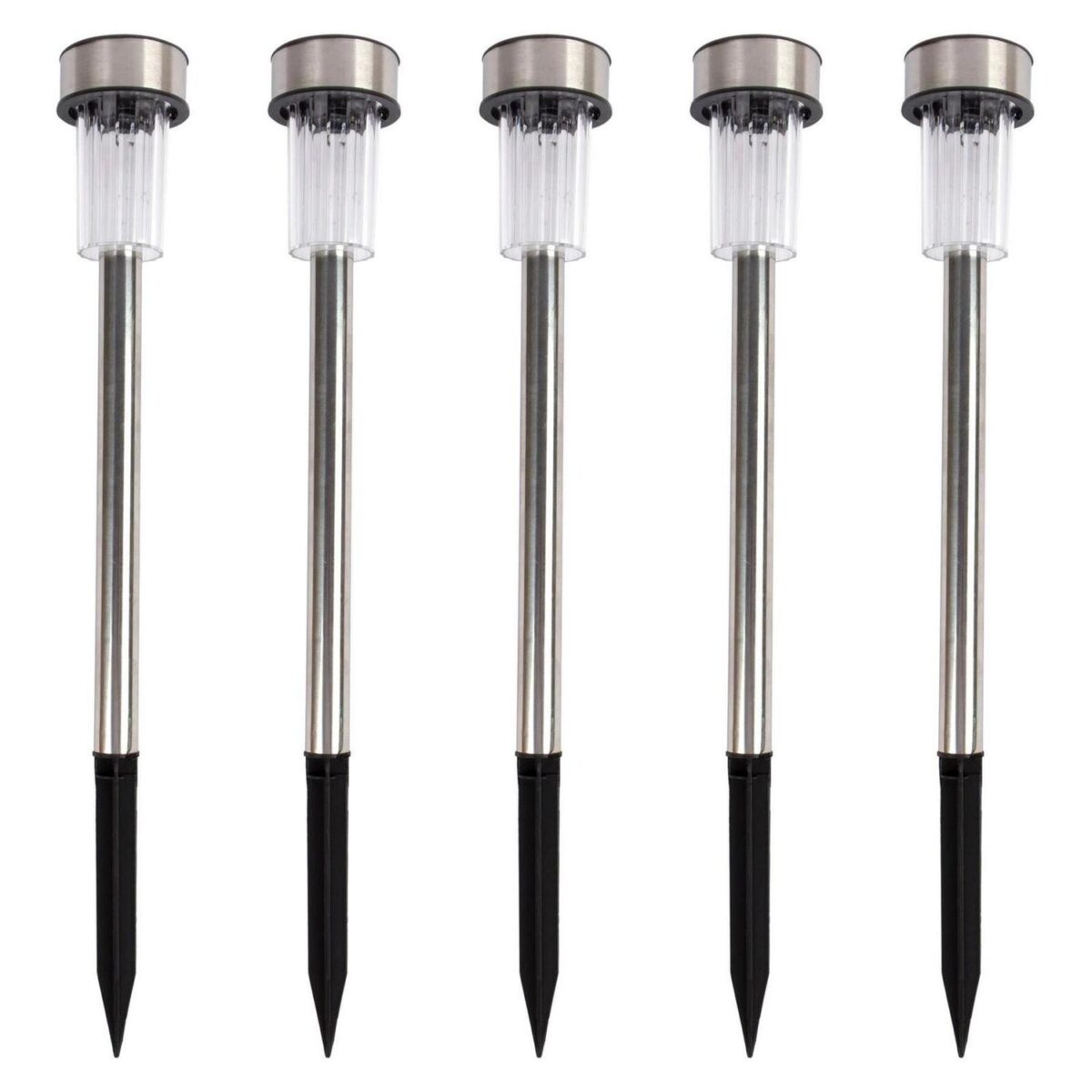 5x Silver Stainless Steel Solar Pathway Lights Outdoor Garden LED Lamp Light - Image 1
