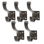 5x Square Back Hat and Coat Hook Cast Iron Vintage Style W35mm x H80mm Black