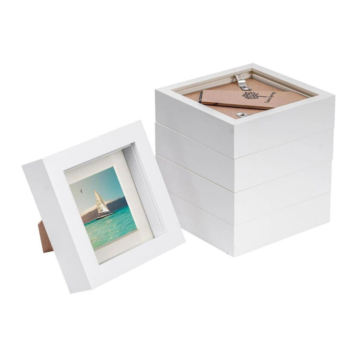 5x White 4  x 4  3D Box Photo Frames Ivory 2  x 2  Mount Craft Shadow Picture - Image 1