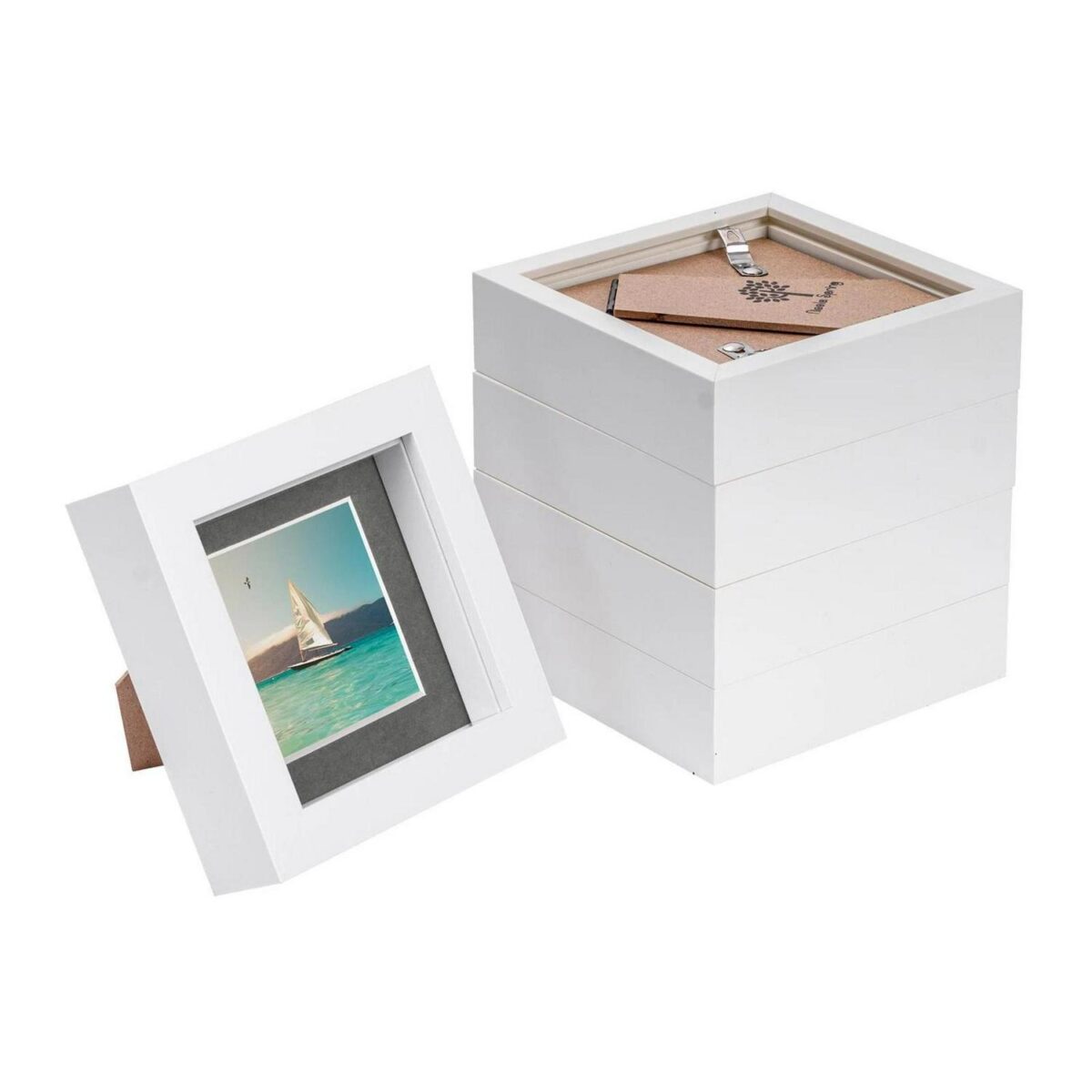 5x White 4  x 4  3D Box Photo Frames Grey 2  x 2  Mount Craft Shadow Picture - Image 1